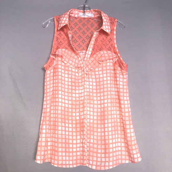 Candies Coral gingham button up tank top size s - Picture 1 of 7